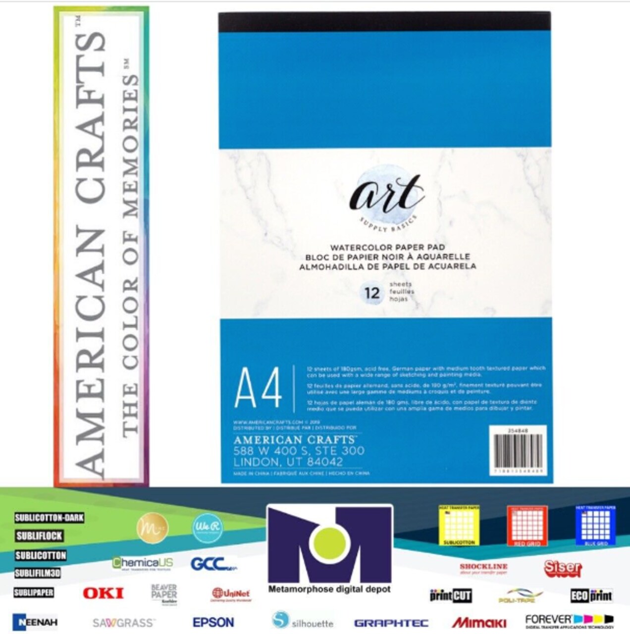 PAPER PAD - AC - ART SUPPLY BASICS - A4 - SKETCH PAD - WATERCOLOR - 12 SHEETS 354848
